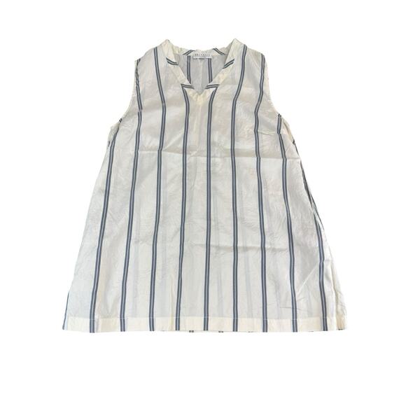 Brunello Cucinelli Silk Striped Sleeveless Blouse Top White Blue M Italy V-neck - Picture 8 of 14